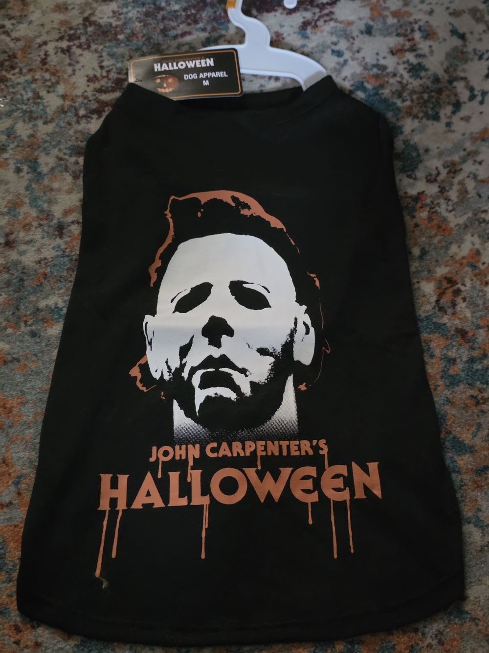 Halloween MEDIUM Dog Tee - Black with Orange & White Graphic Nwt